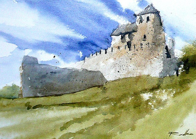 水彩画@波兰水彩画家拉法尔的街市景观画,耐看!