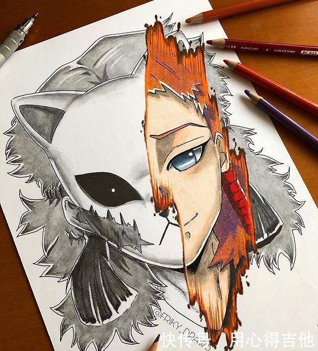 萨诺斯|画师创作动漫人物分裂画风，素描加上彩稿呈现出精彩的对比效果