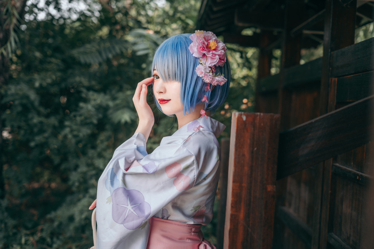 花伞|cos：浴衣蕾姆，花伞下的思念