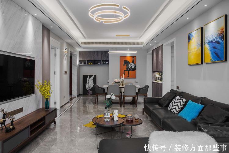 人工吊顶|黑白灰为主调112平房子，丰富色彩打破硬装的高冷有家的温度