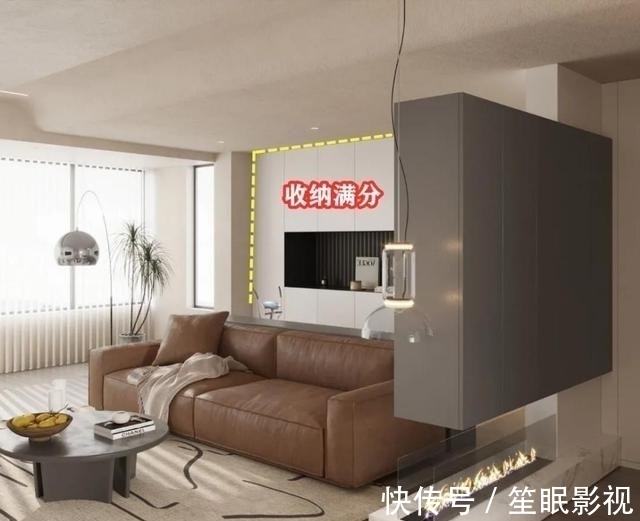 客厅|客厅和南次卧打通融合，清爽开阔，半墙设计重组空间，分出健身区