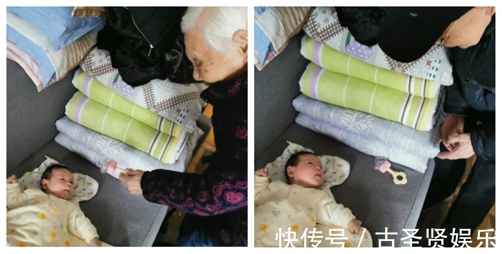 宝妈|90岁老祖宗坐地缝被子,1岁“小祖宗”卖萌捣乱,一个世纪的轮回
