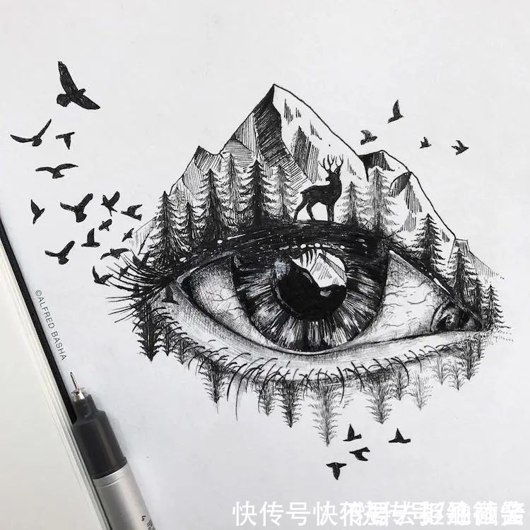 创意#自学成才的画家,用一根针管笔,画出精巧的创意素描,创意非凡