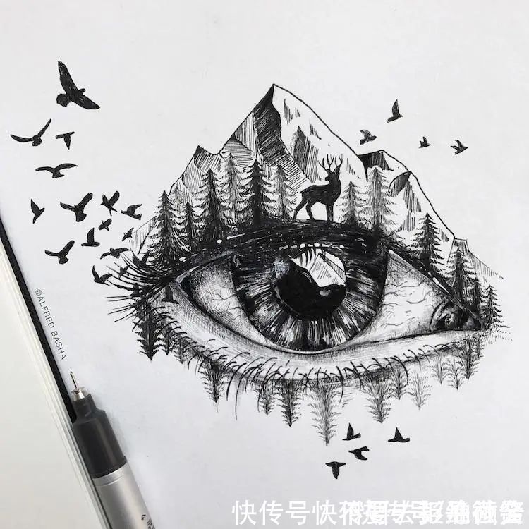 创意#自学成才的画家，用一根针管笔，画出精巧的创意素描，创意非凡