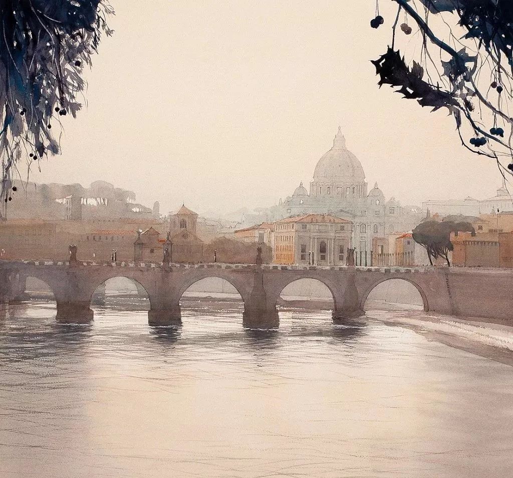 美术学院#Charles Villeneuve 的超美的城市风情水彩！