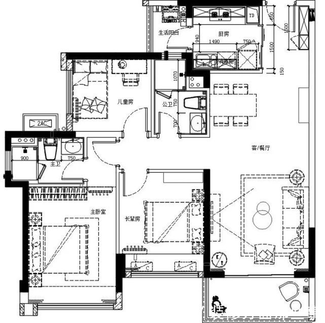 软装|112㎡现代轻奢三居室，绿色软装带来一丝凉意