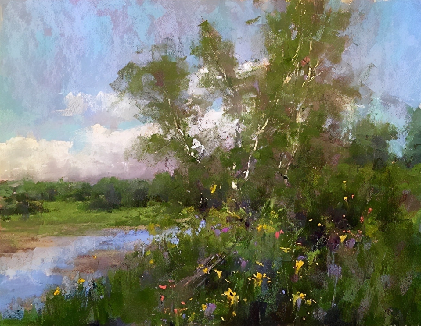 美国#美国艺术家阿奎尔柔和的风景油画,画里充满了阳光温馨美好