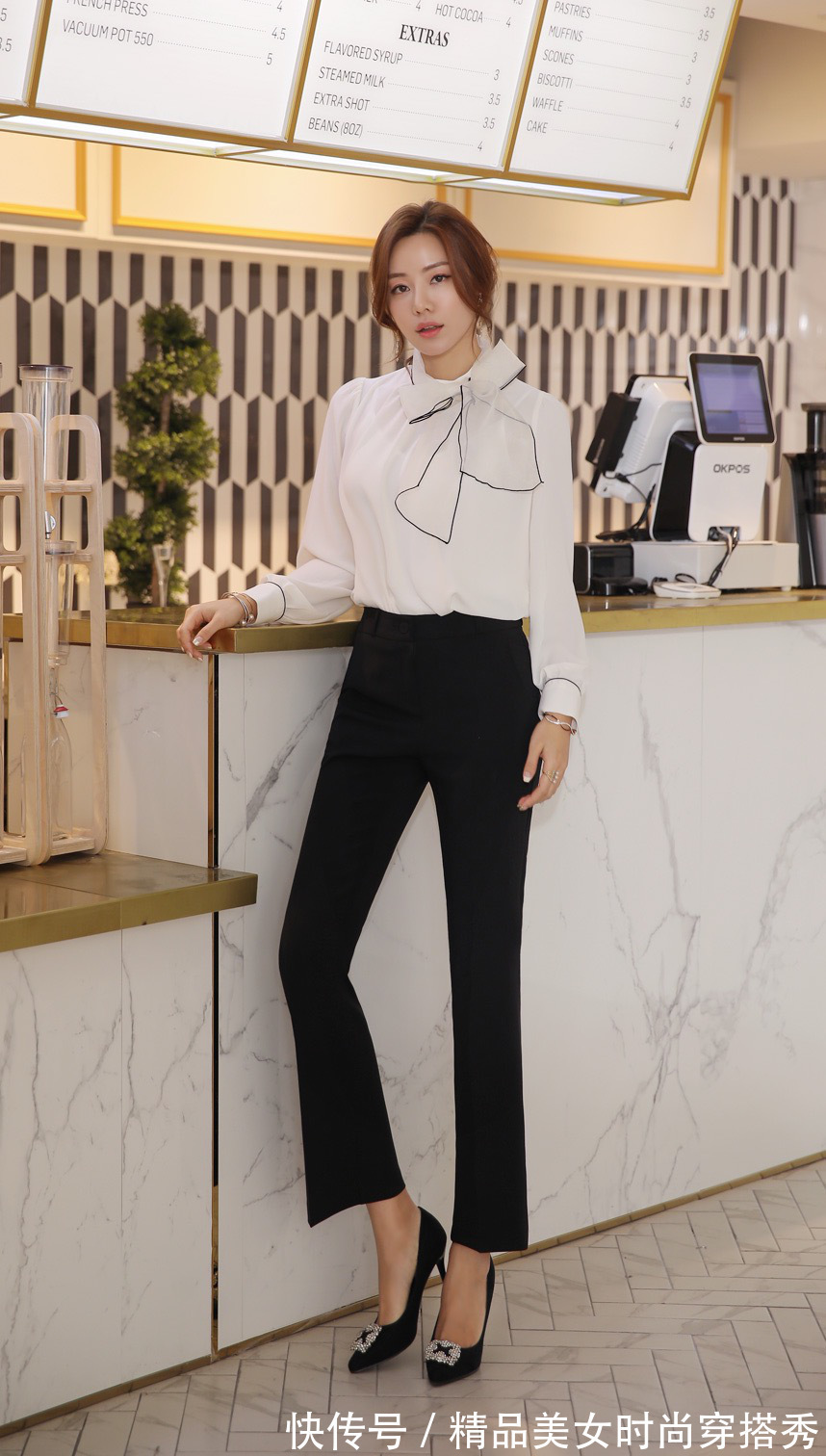 高跟鞋 白衬衫搭配黑色西裤,韩式温柔知性穿搭