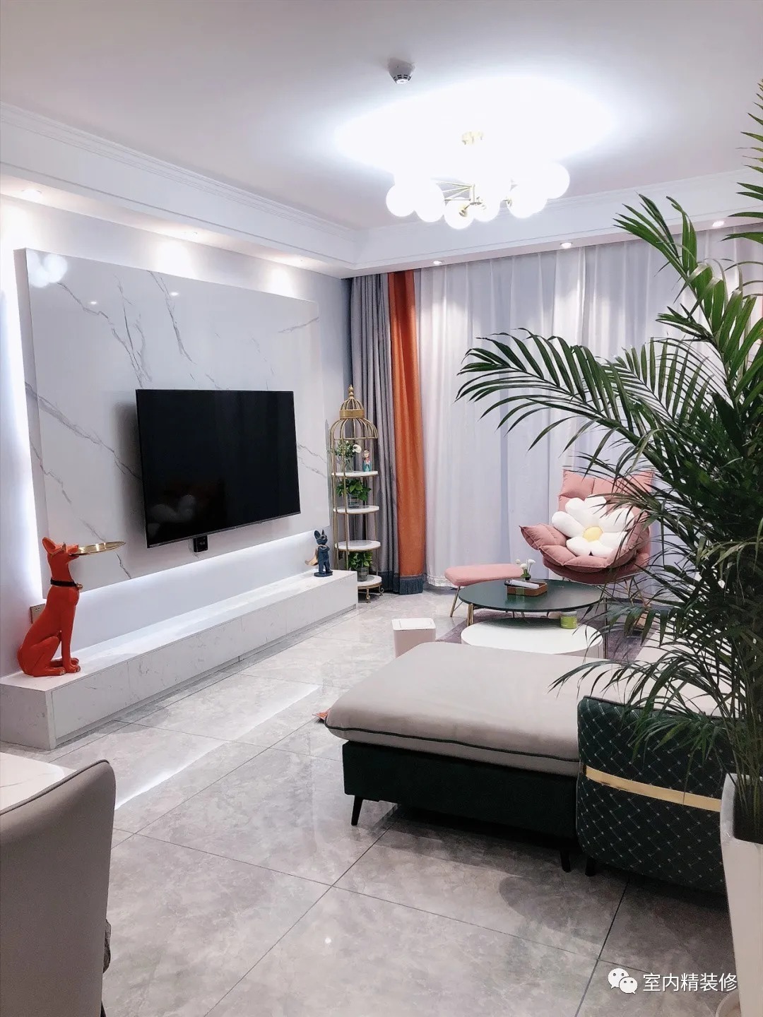 客厅|不懂装修别乱来,看她家新房,很漂亮,悬空大理石电视墙非常抢眼