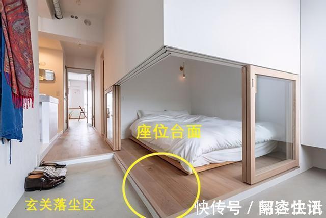 玄关|都是卧室隔断，日本给下方装不到半人高玻璃推拉门，地面当换鞋凳