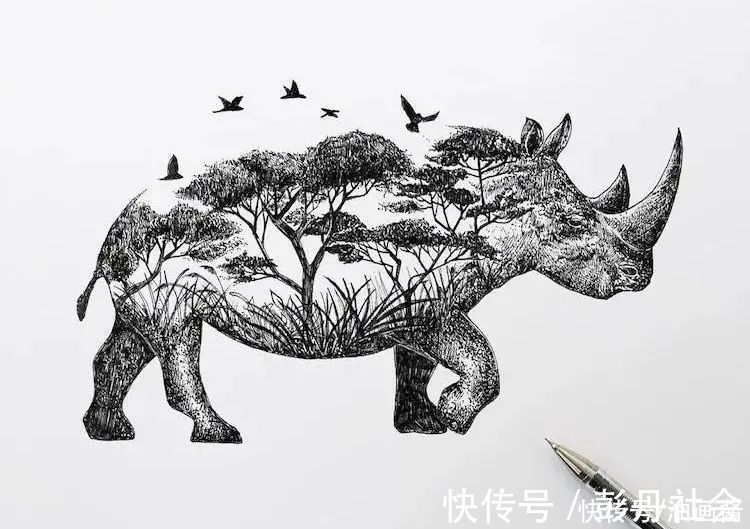 素描$自学成才的画家，用一根针管笔，画出精巧的创意素描，创意非凡