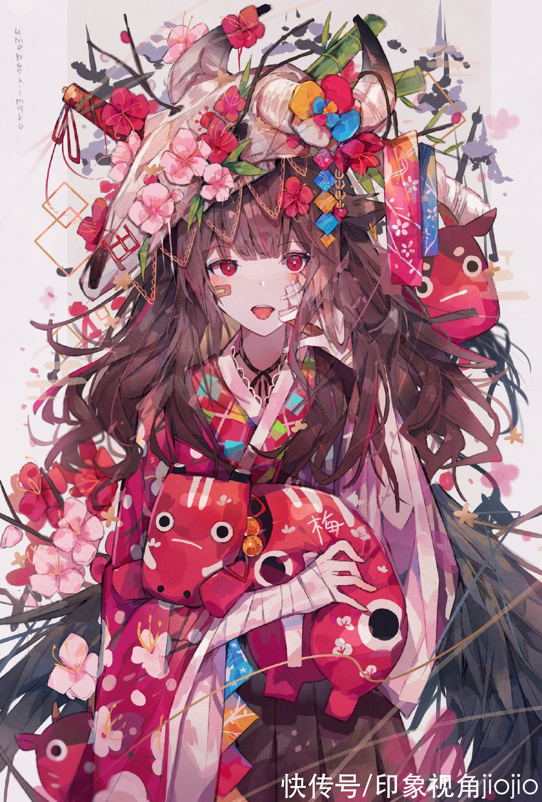超级可爱@缤纷绚丽的和风少女插画,色彩搭配充满了碰撞感
