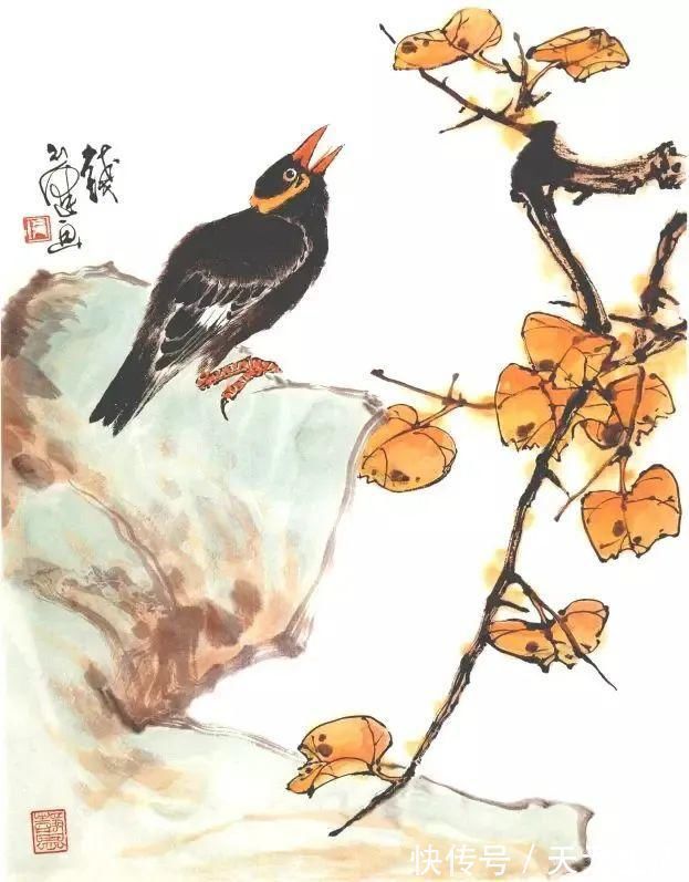 花鸟画@他的师父是海派小写意花鸟画第一人江寒汀,其作品自然也不差