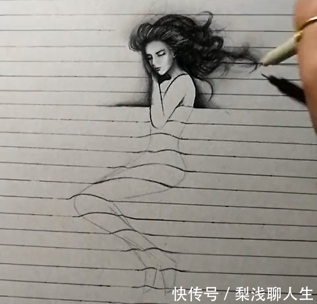 手绘&美术生手绘“3D”女友，画上线条立体感十足，网友：不好意思看了