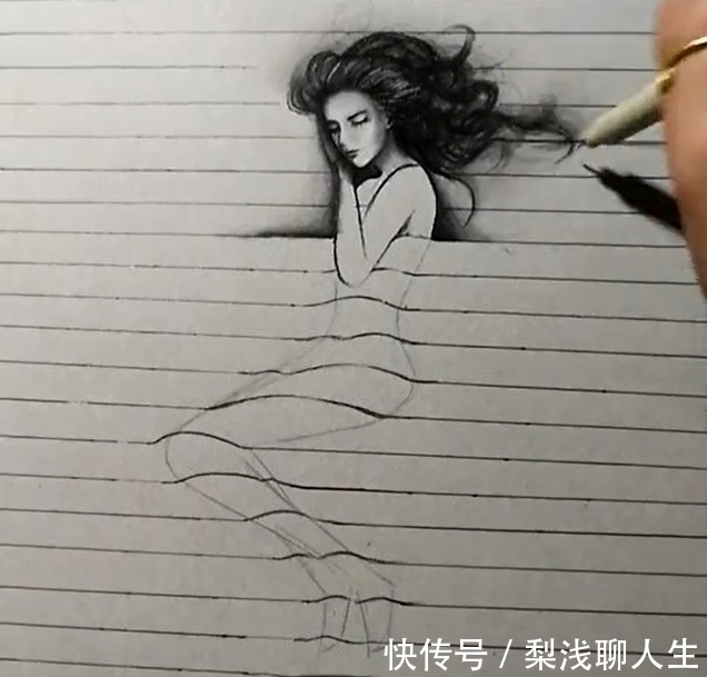 手绘&美术生手绘“3D”女友,画上线条立体感十足,网友:不好意思看了