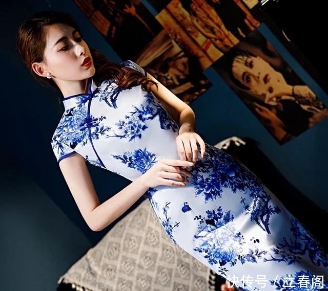 青花图案，浓浓中国风，复古文艺长旗袍！