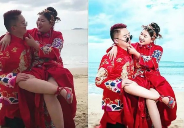 修图|“最强反差婚纱照”遭吐槽,修图前后差距大,新郎:这是我媳妇?