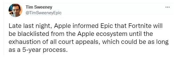 苹果|《堡垒之夜》重返App Store失败，Epic老总在线抱怨