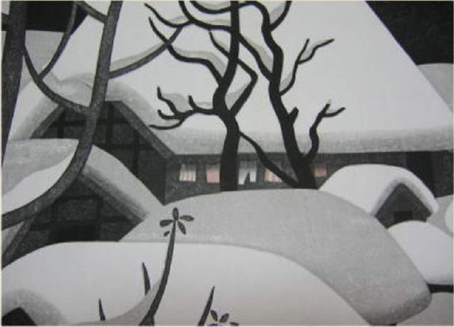 版画!日本近代版画大师斋藤清冬日雪景系列版画作品