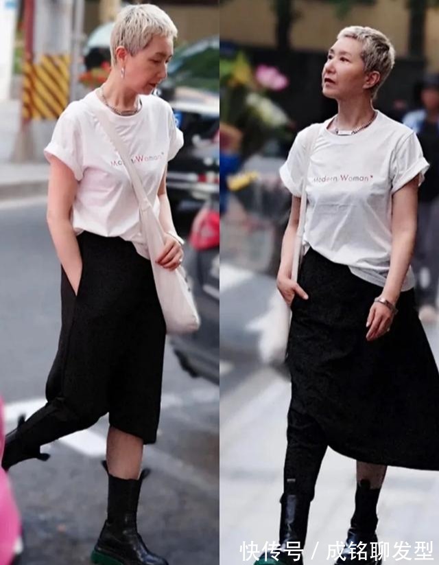 姐姐|60岁的街拍达人太拉风,剪寸头穿吊带,凭借时尚潮酷装扮圈粉无数