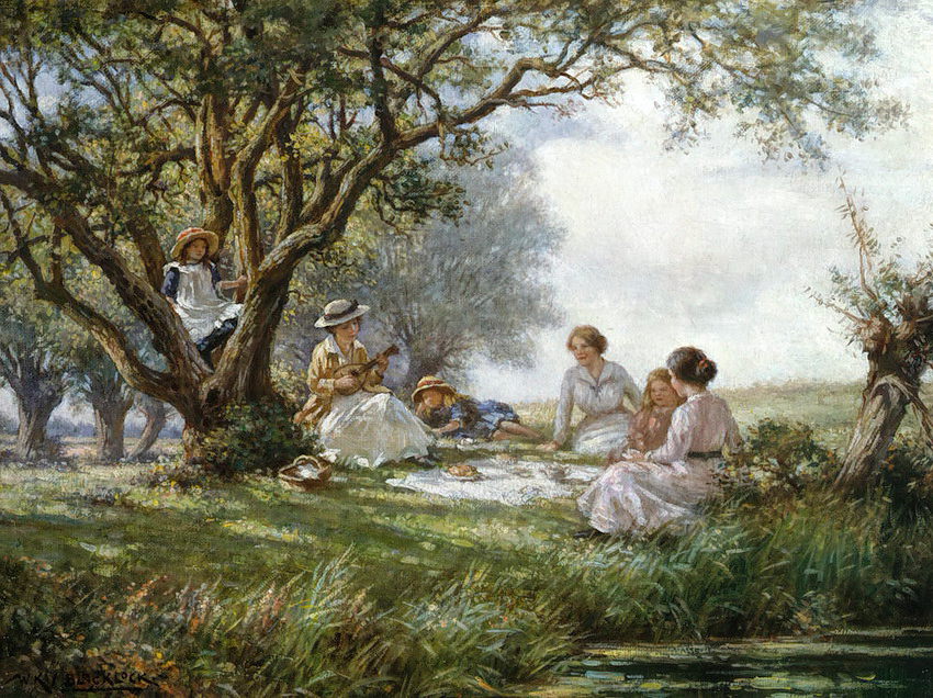 洛克#英国画家威廉·凯·布莱克洛克自然视野和乡村生活的女性人物油画作品欣赏