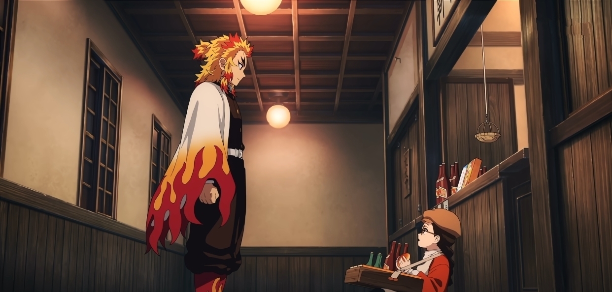 无限列车篇|鬼灭之刃:杏寿郎的“唔麦一”,让他从炎柱变成了“饭柱”