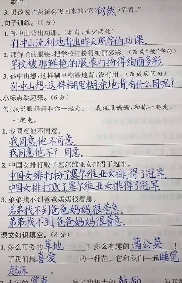 卷面|9岁男孩试卷写出“印刷体”，老师不忍打叉，网友我也不忍心