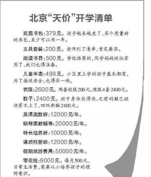 孩子|北京妈妈晒42万“开学清单”火了,家长纷纷晒单,网友:不敢生娃