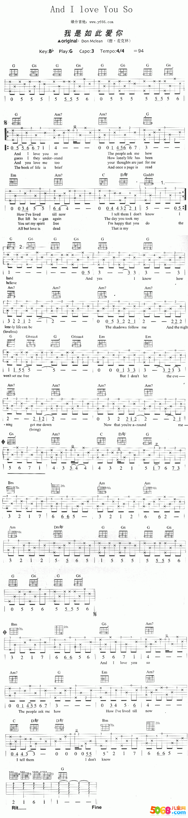 Don Mclean And I Love You So 吉他谱 快资讯