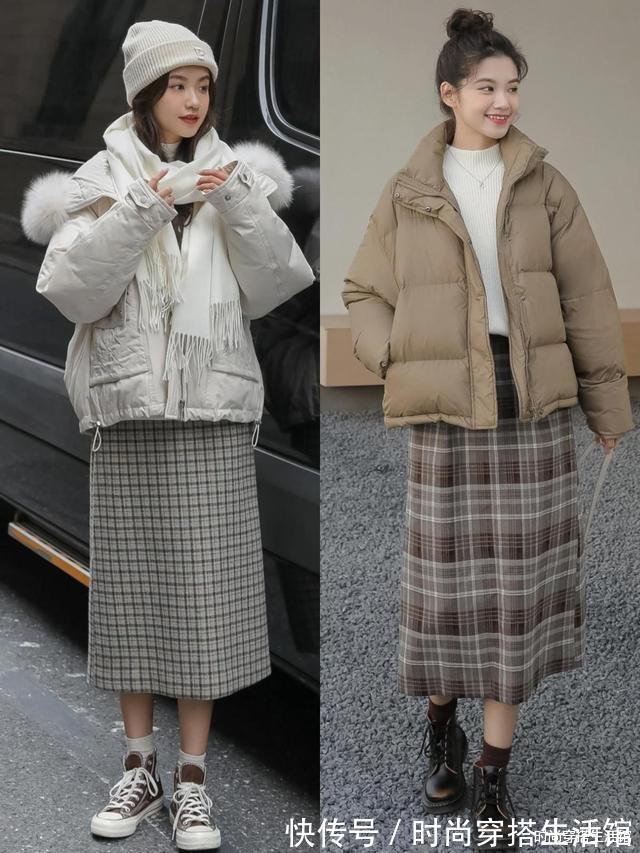 保暖|羽绒服下面尽量少穿裤子,今年更流行这样穿,时髦保暖又显瘦,美