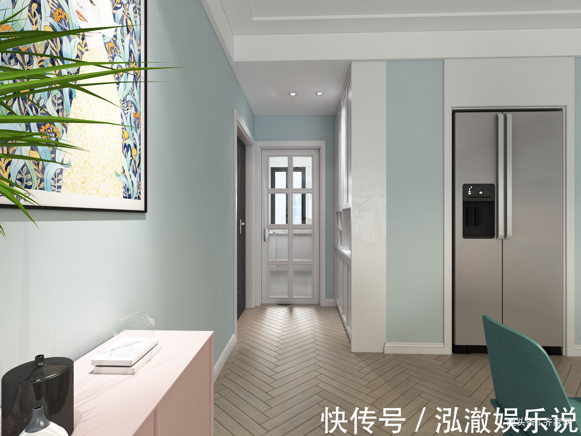 78平蓝粉北欧风,粉色小吧台,勒纳普吊灯,还生活的简单!