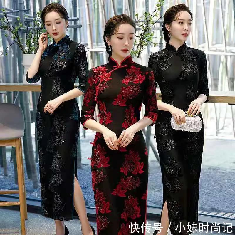 女子|秋冬时尚款优雅金丝绒现代改良旗袍,穿出的是味道,描摹的是风情