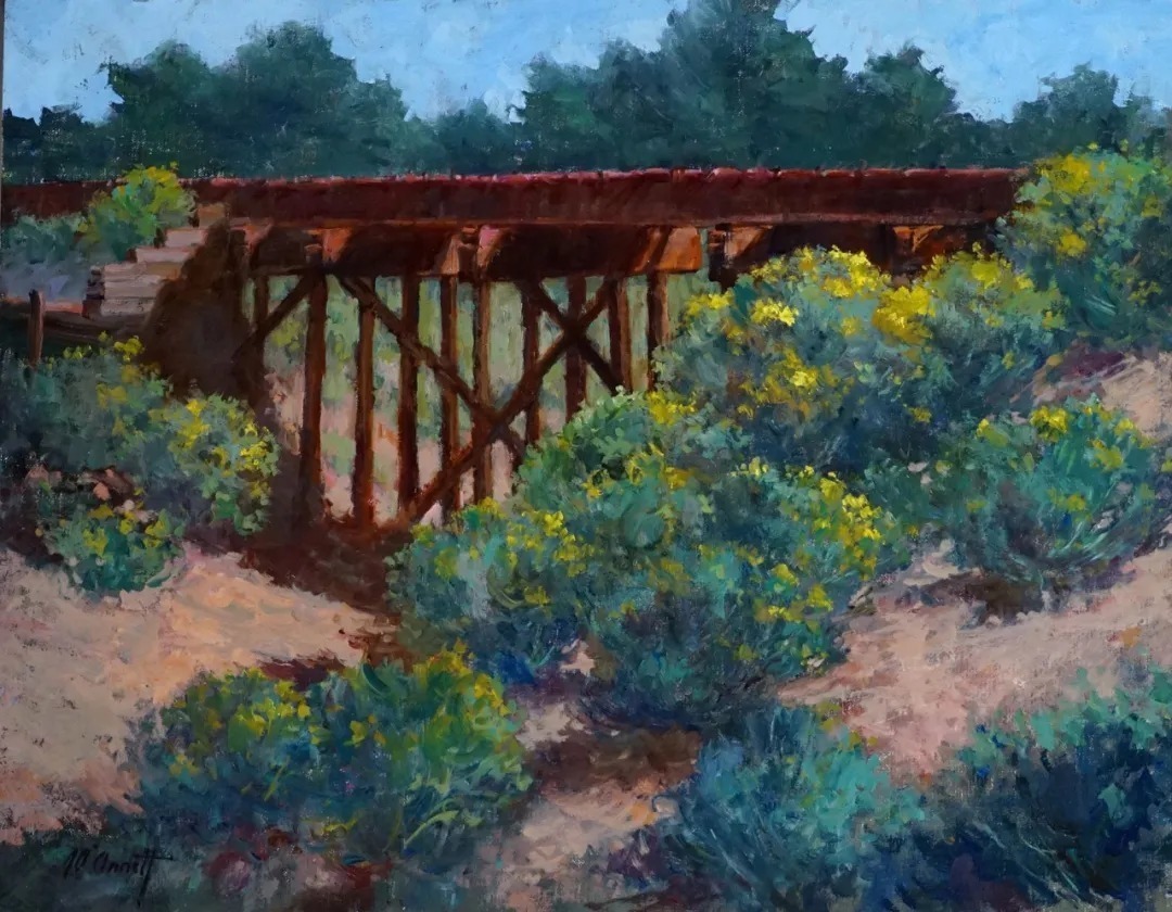 北极光$美国外光派写生女画家乔安娜·阿内特的油画