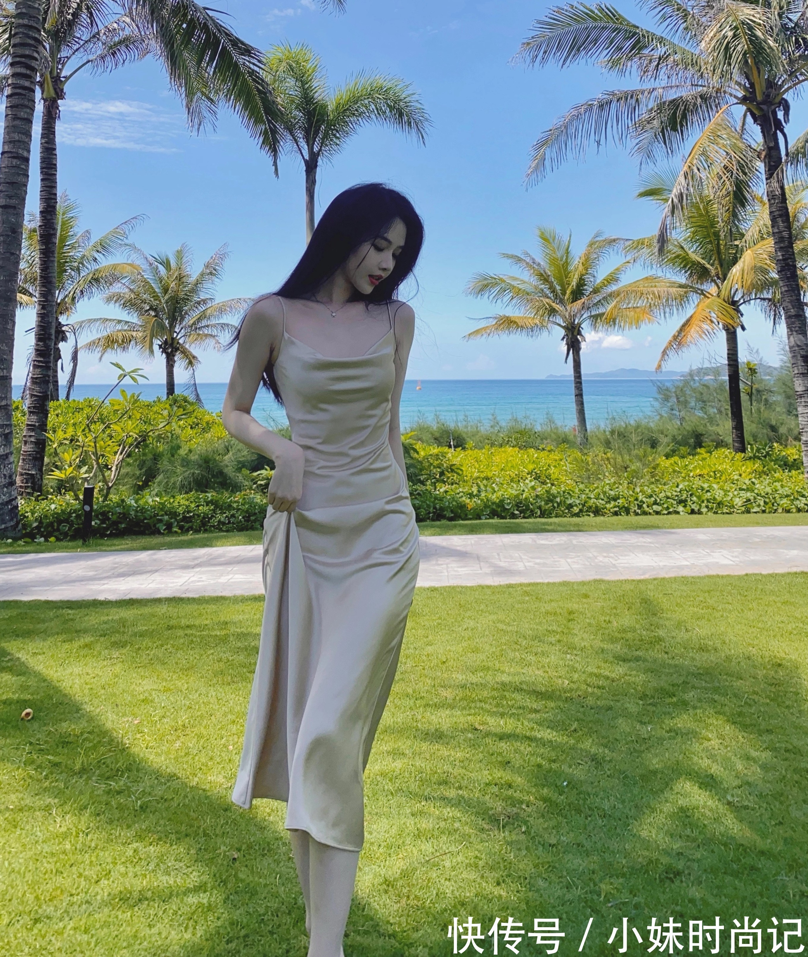 肩带|法式荡领吊带连衣裙,穿出完美性感曲线