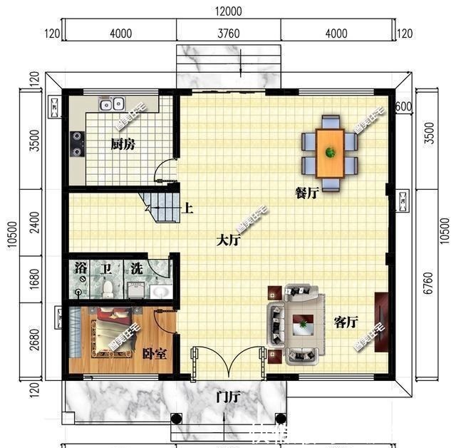 酒席|12×10.5米平顶三层别墅,超大客厅设计,摆个十桌酒席足够!