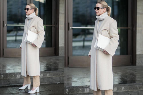 选白色大衣真聪明，早春穿搭也应景，端庄优雅又有亲和力