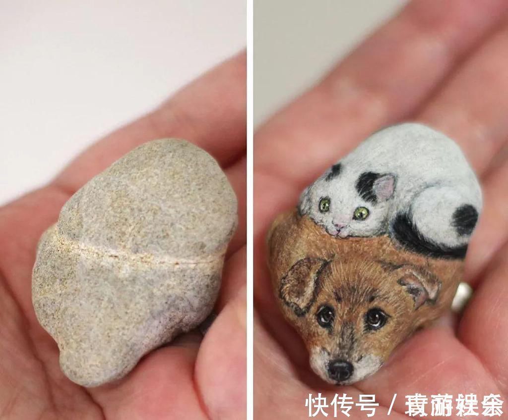 小姐姐$在石头上画画!日本小姐姐笔下的萌宠,惹9万网友围观:也想要一个