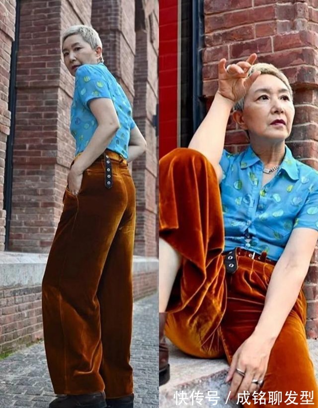 姐姐|60岁的街拍达人太拉风，剪寸头穿吊带，凭借时尚潮酷装扮圈粉无数