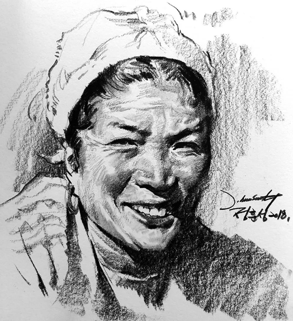 小孩童$画皮画骨难画魂,他用木炭条把肖像画活了