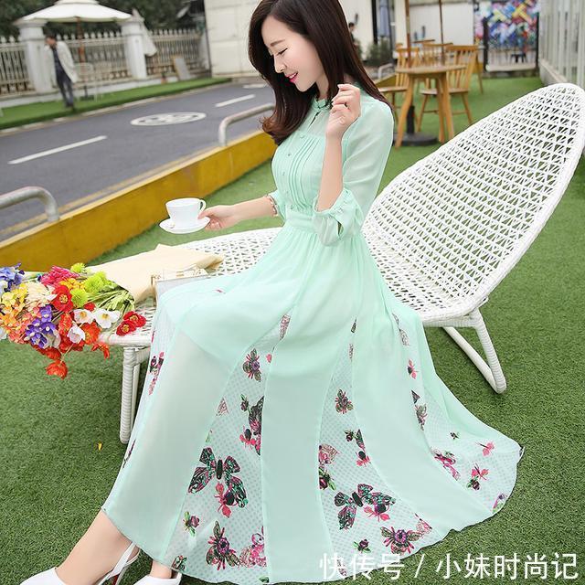 印花|唯美雪纺连衣裙,配上一双高跟凉鞋,今夏,尽显青春潮流范