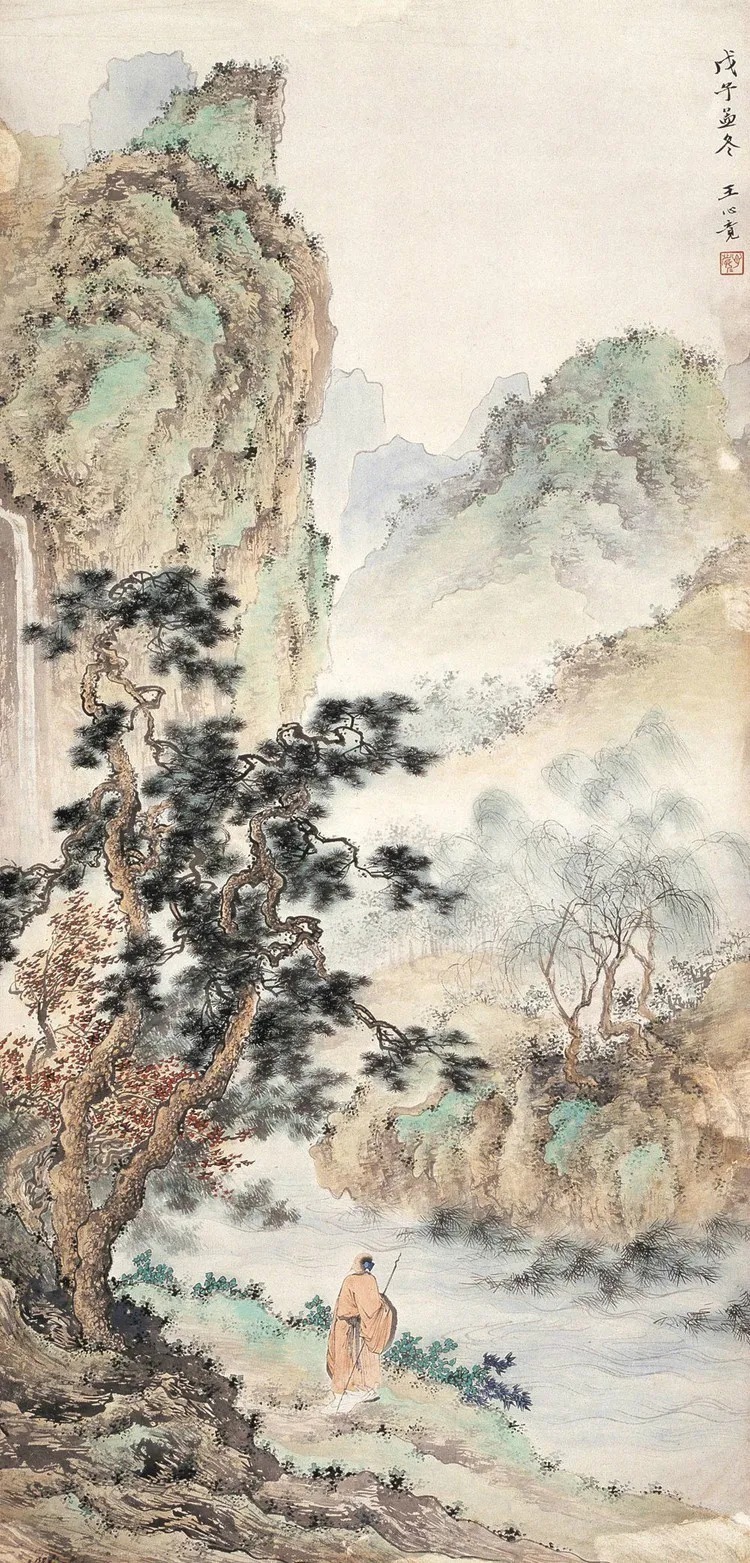 湖社画会&这山水画风清秀劲峭,气势开张,细腻典雅,笔法精致!