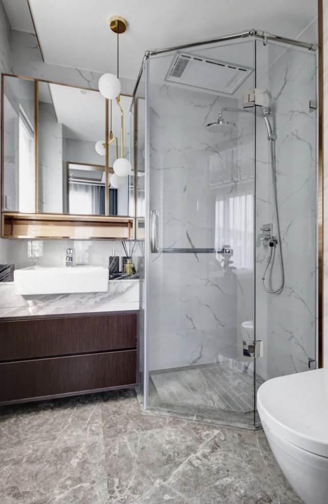 客餐厅|98平蓝色地中海风三居室,满足于三代同堂的生活需求