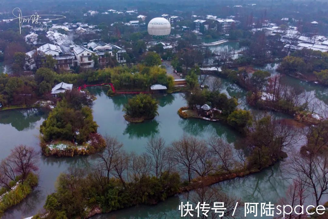 杭州|雪中游西溪，航拍视角下的湿地色彩极其丰富，但留下没几个游客