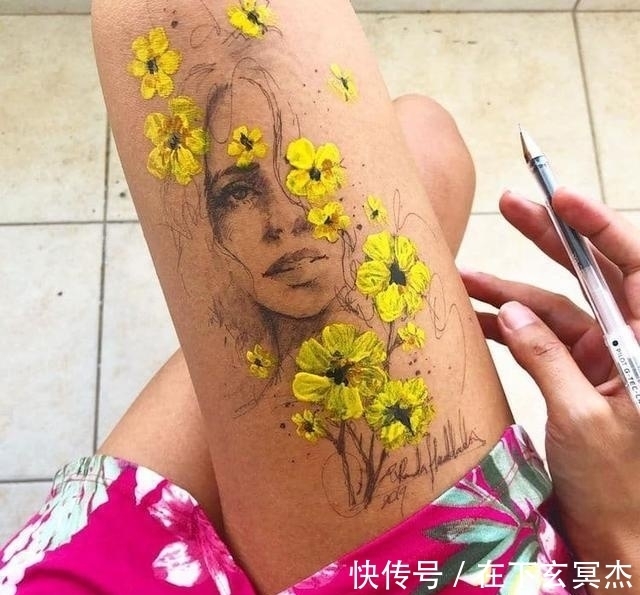 兰达·哈达丁|性感女画家在大腿上作画,引无数宅男疯狂膜拜