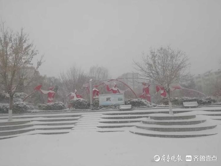 一片银装素裹！晶莹雪花把日照五莲芙蓉广场装扮的格外美