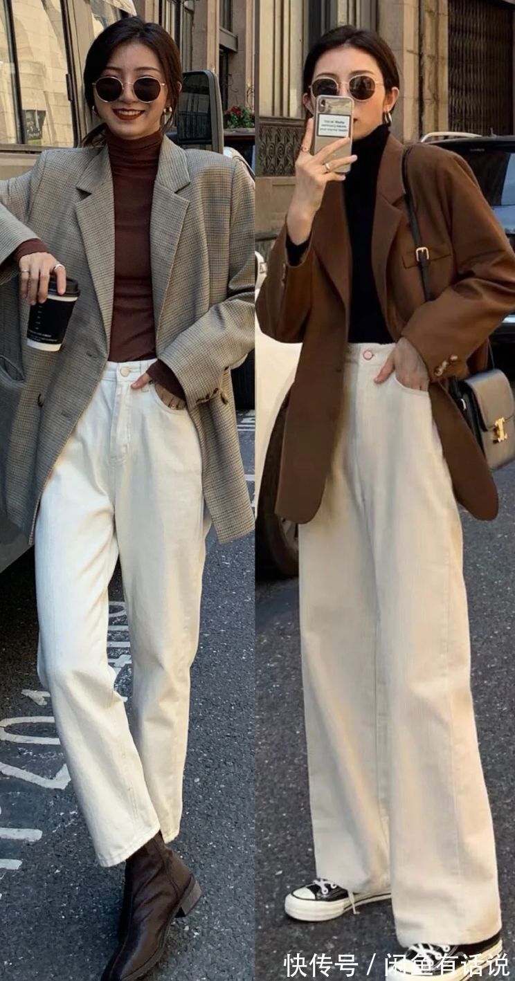 白裤子|纯色打底衫+白裤子,等于中年女人的气质基础,配西装大衣都好看