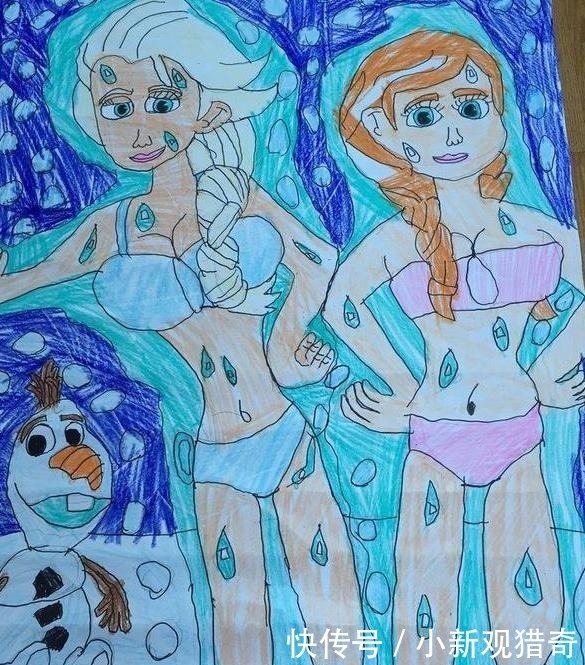 安娜#九岁男童笔下的迪士尼公主,艾莎和安娜被丑化,爱丽丝公主最相似