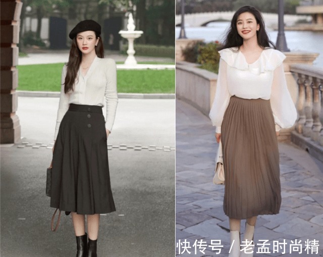 高跟靴|A字裙过时了,初秋流行百褶裙,时髦显瘦又显高