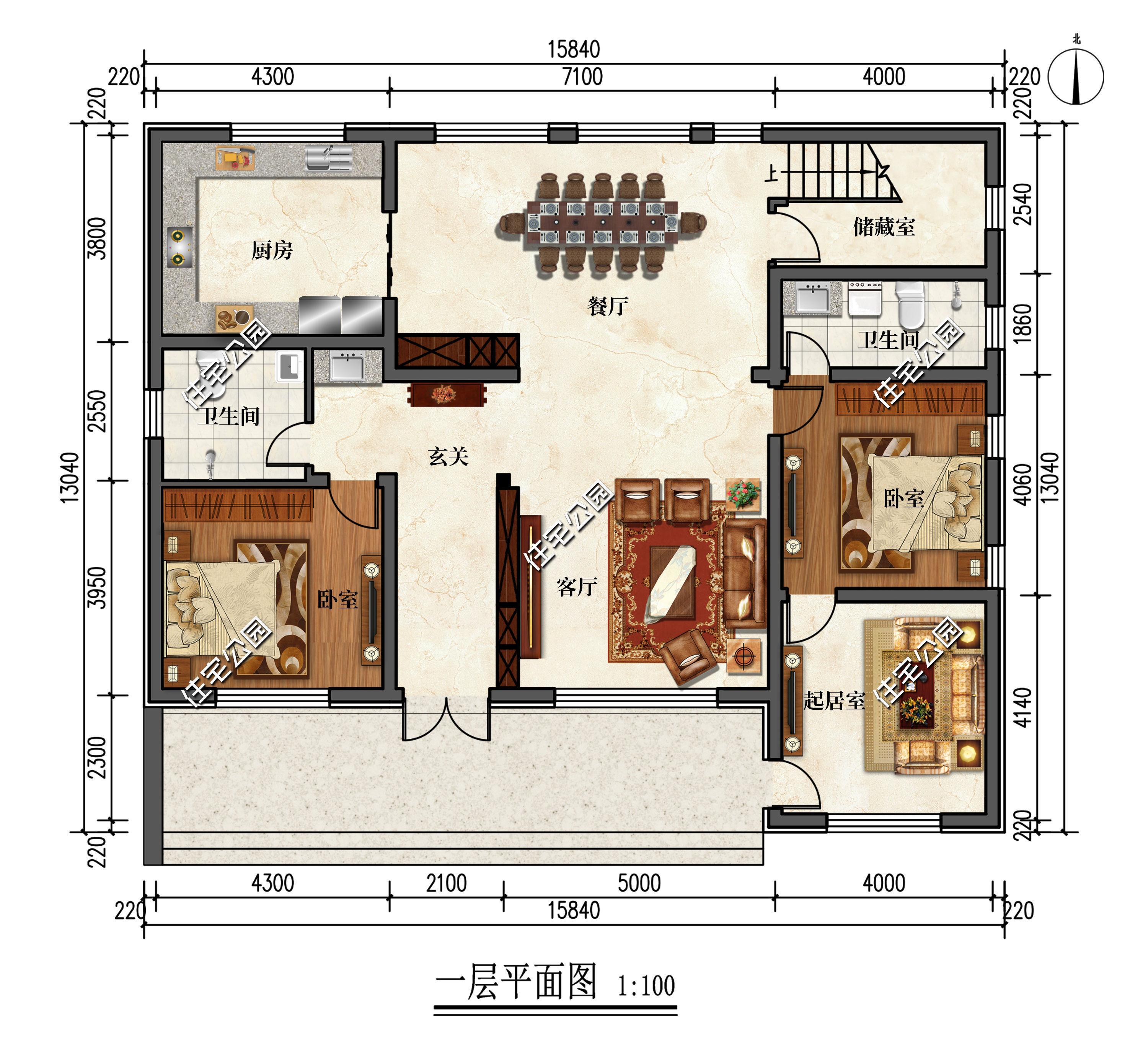 别墅|15×13米二层新中式别墅，双厨房设计，楼上楼下都能做饭