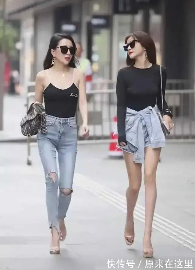 闺蜜 这一对闺蜜长发飘飘,头戴墨镜,身材高挑,身穿牛仔,时尚洋气!